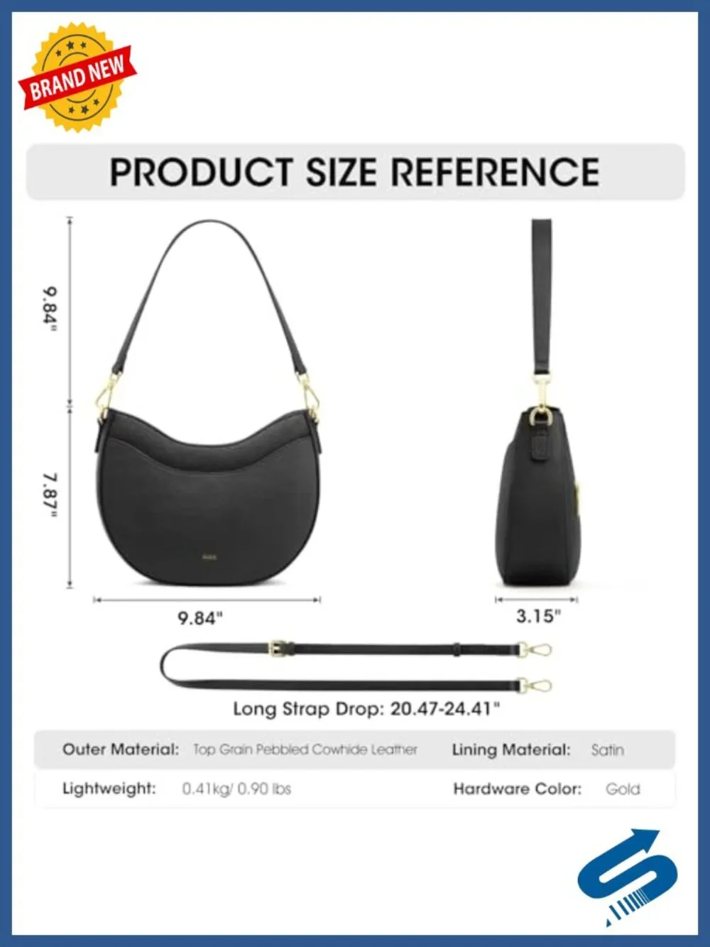Top Grain Pebbled Cowhide Leather Hobo Crossbody Bag with Zipper Closure